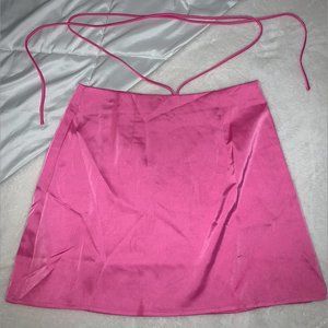 NastyGal Hot Pink Tie Waist Satin Mini A-Line Skirt